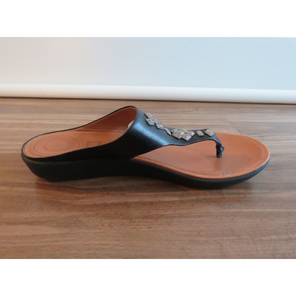FITFLOP Banda Crystal Toe-Post Thong Sandals Black Leather Comfort - Size US 10 - Picture 10 of 15